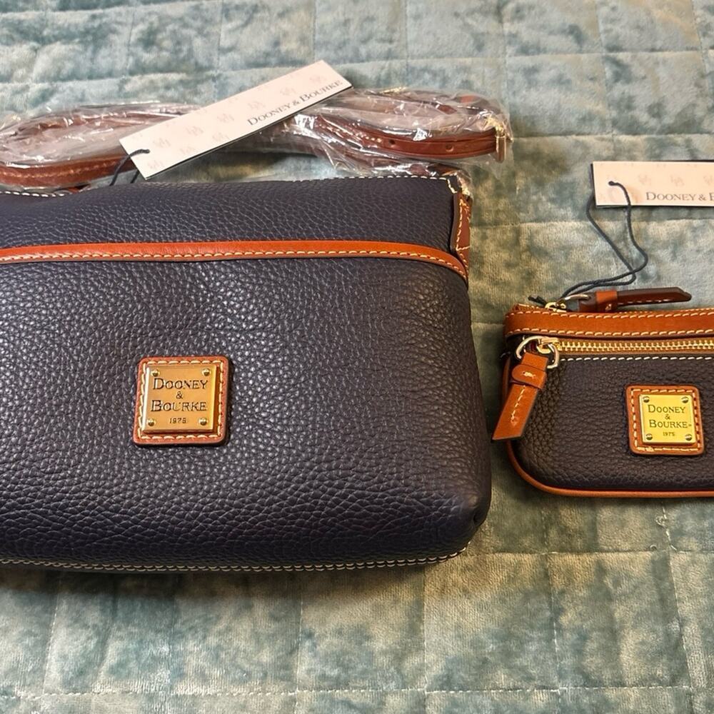 Dooney & Bourke Crossbody Set Midnight Navy Leather Gold Classic Everyday NWT